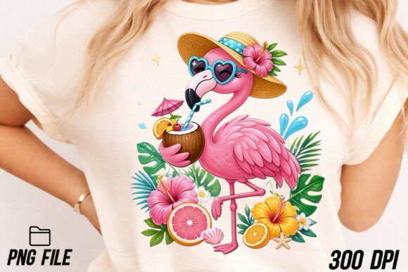 Download Cute Flamingo Drinking Summer PNG - Summer png Collection