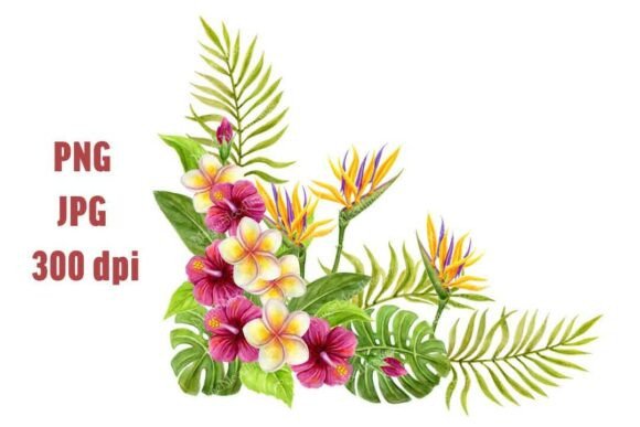 Download Tropical Flowers Palm Leaves Summer PNG - Summer png Collection